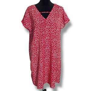 Shein Vibrant Red & White Floral Ditsy Print Front Cutout Lightweight Mini Dress